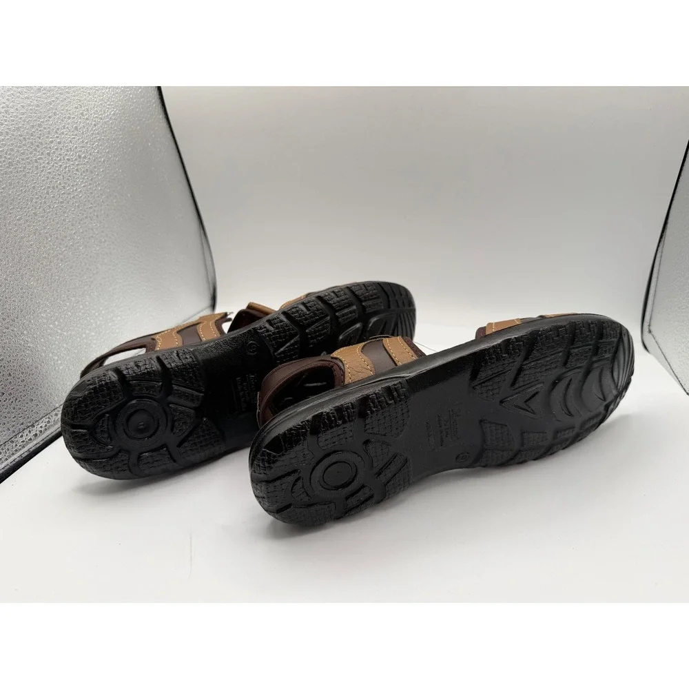 Paragon Tan Floater Sandals Mens 9 Brown Adjustable Strap Sporty Casual 8885 NEW